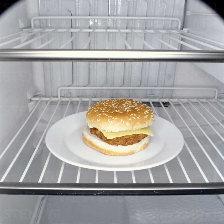 cooked hamburger in the refrigerator